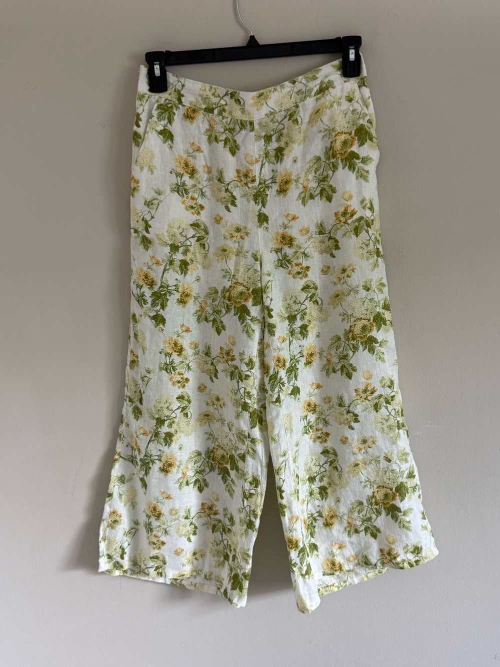 Laura Ashley Yellow & Green Floral Wide-Leg Linen Blend size medium